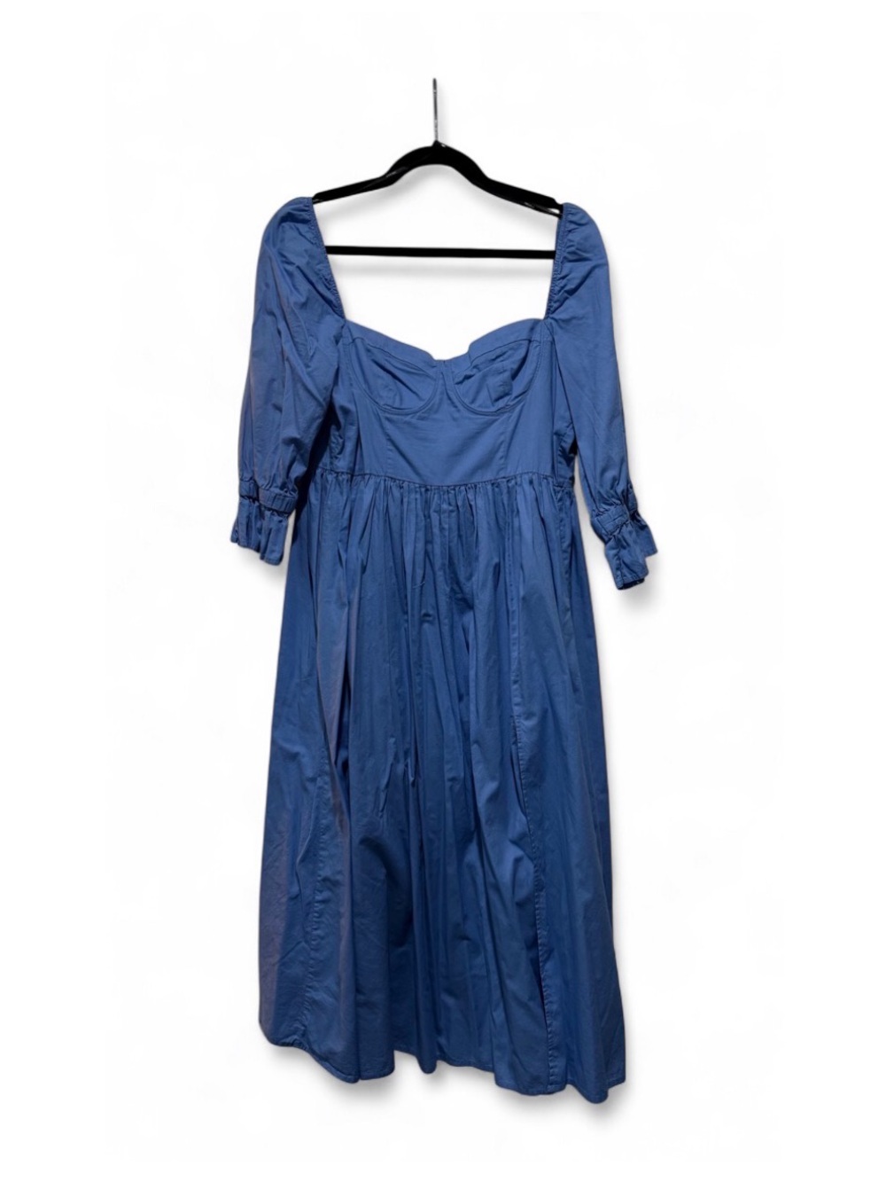 Forever 21 Blue Square-Neck Midi Dress with Puff Sleeves